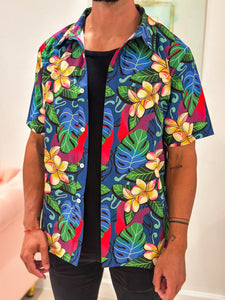 TROPICAL PLUMERIA BUTTON UP COLLARED SHIRT