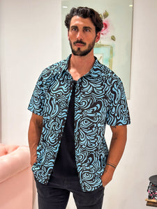 BLUE EYE SWIRL BUTTON UP COLLARED SHIRT