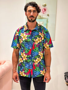 TROPICAL PLUMERIA BUTTON UP COLLARED SHIRT
