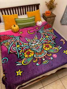 Halloween Batshroom 2024 by Chaya Av Velveteen Minky Blanket 60x80